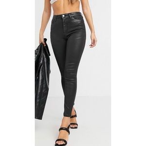 ASOS DESIGN High Rise ‘lift and contour’ Skinny Jeans in Coated Black